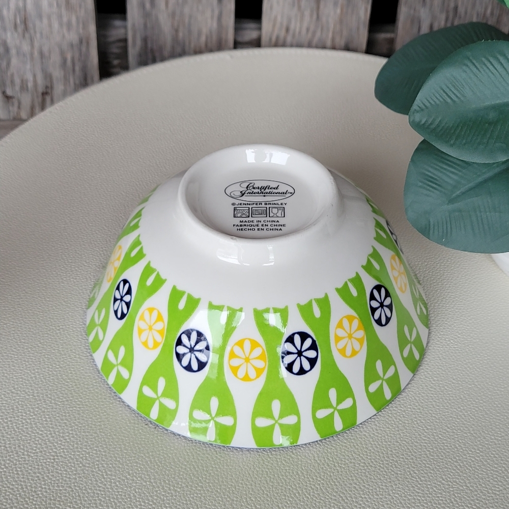 Cerified International Geometric Patterned Ceramic Bowl Green Navy Yellow - Picture 3 of 7